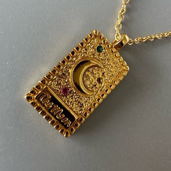 24k Gold Vermeil and Gemstone Moon and Stars Medallion Necklace - Picture 2 of 10